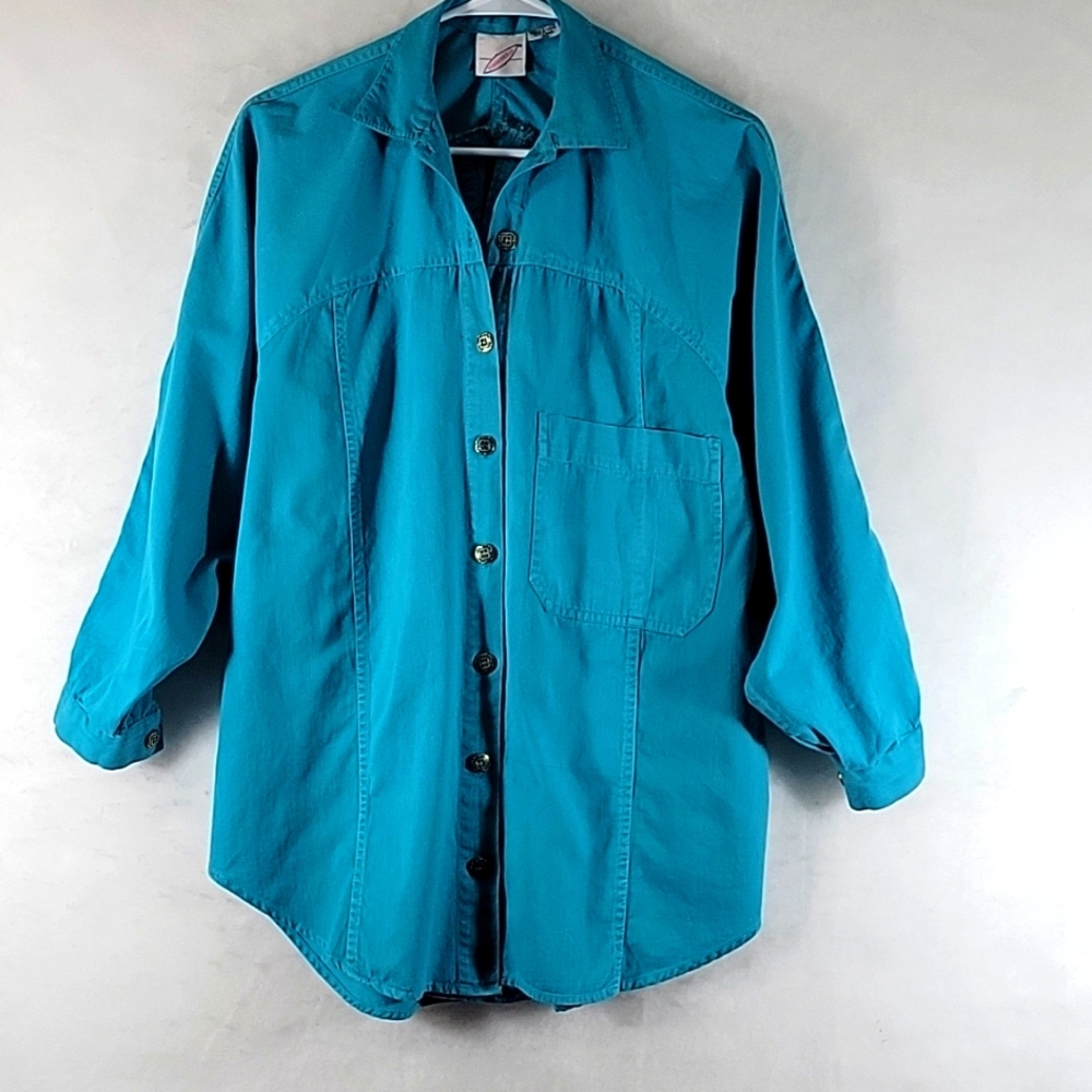 Vintage "PINWHEELS" Women's Turquois Cotton Shirt Size M
